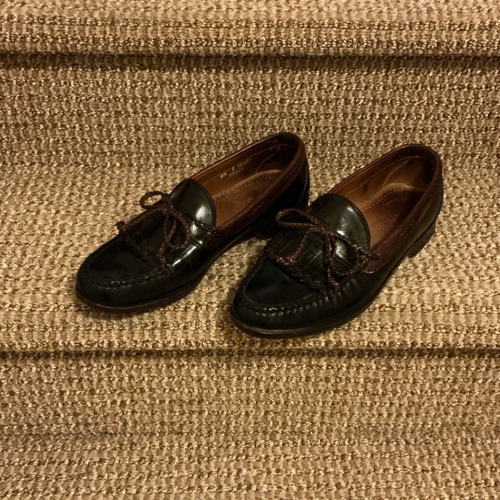 FootJoy Black Kilty Leather Loafers with brown trim